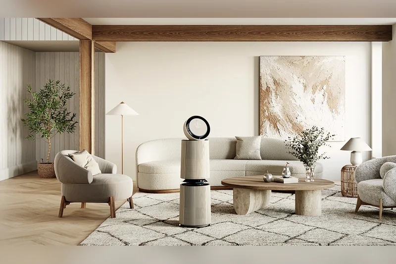 LG PuriCare 360-degree design in a modern living room