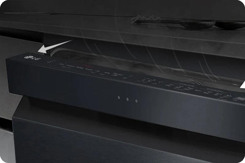 The dishwasher door opens automatically after the wash cycle completes to naturally dry the dishes.