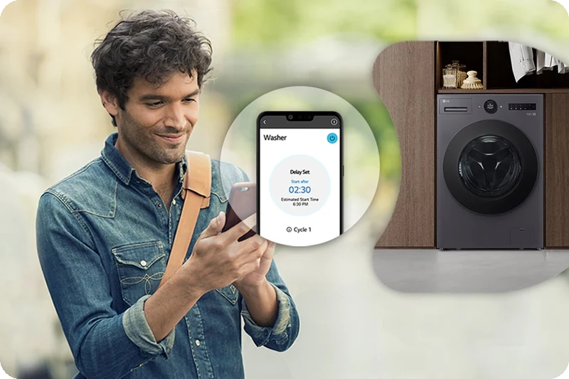 LG ThinQ app remotely controlling the LG washer dryer.