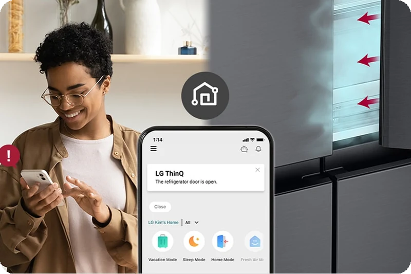 LG ThinQ open-door alert displayed on a smartphone.