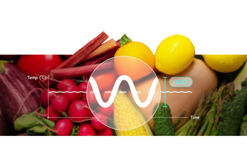 LinearCooling temperature graph displayed over fresh vegetables