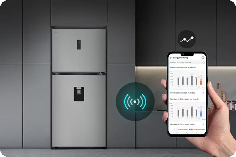 LG ThinQ app showing refrigerator usage monitoring