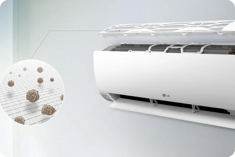 LG air conditioner pre-filter trapping large dust particles.