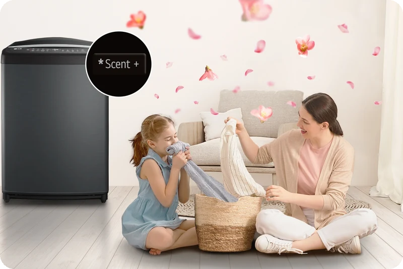 Freshly washed laundry illustrating LG Scent+ fabric fragrance care.