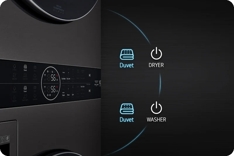 Washer and dryer Duvet settings coordinated through LG Smart Pairing.
